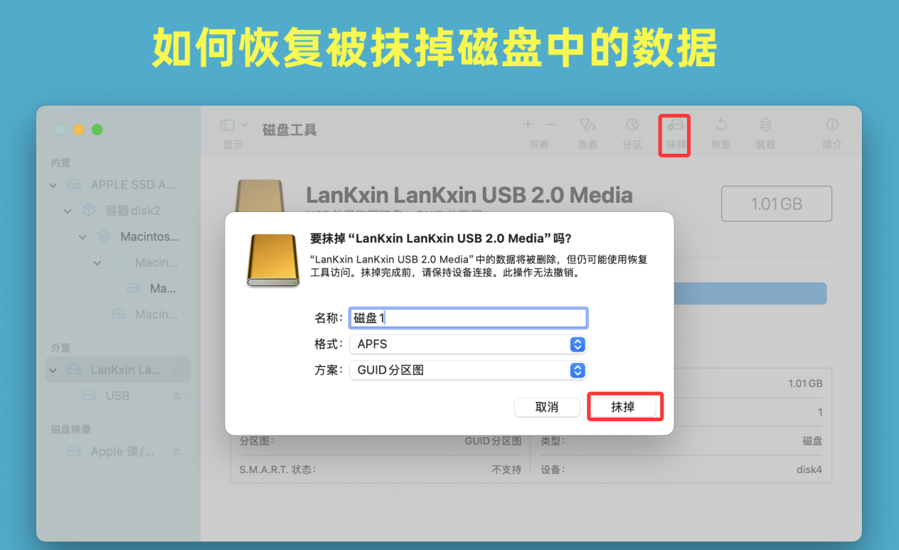 磁盘已经被Mac磁盘管理抹掉了，里面的数据还能恢复吗？