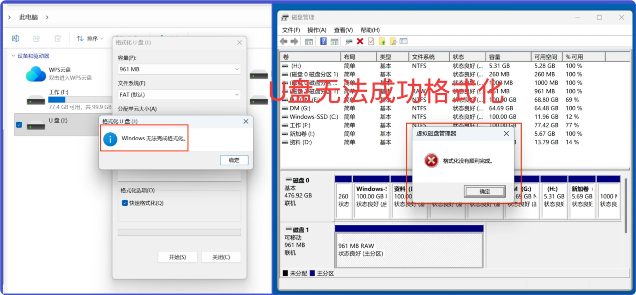 U盘无法在Windows电脑被成功格式化