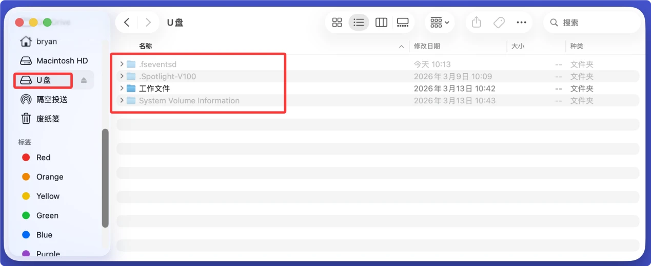 U盘插入Mac后变成空白了
