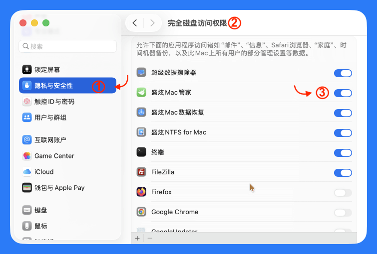 允许完全磁盘访问权限